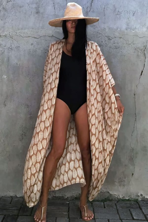 kimono de plage feuilles exotiques